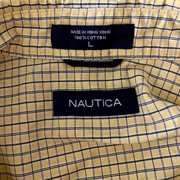 Nautica Yellow Blue Checkered Long Sleeve Button Down Shirt Men's Large - Picture 7 of 8